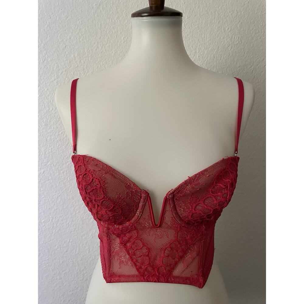 Victoria's Secret Bra Corset Bustier Plunge Floral Lace Mesh Intimates Lingerie